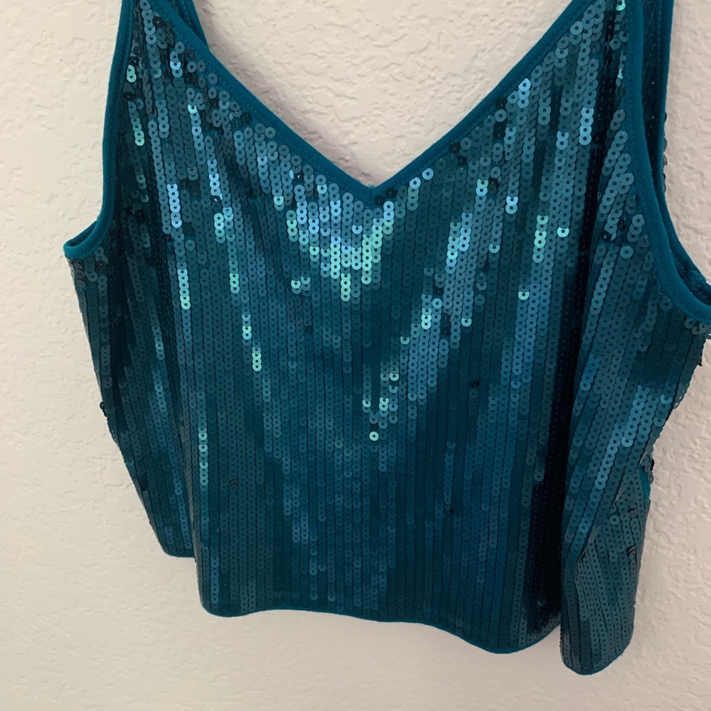 Express Blue Sequin Crop Tank Top- NWT- Size XS